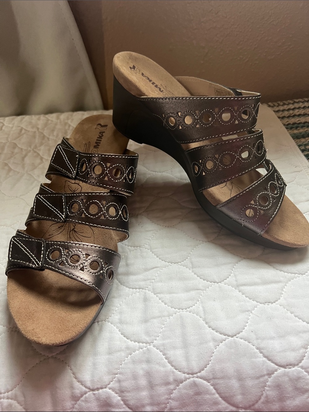 Romika Bronze Triple-Strap Slip-On Sandals